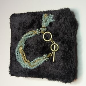 Blue bread and chain tassel bracelet